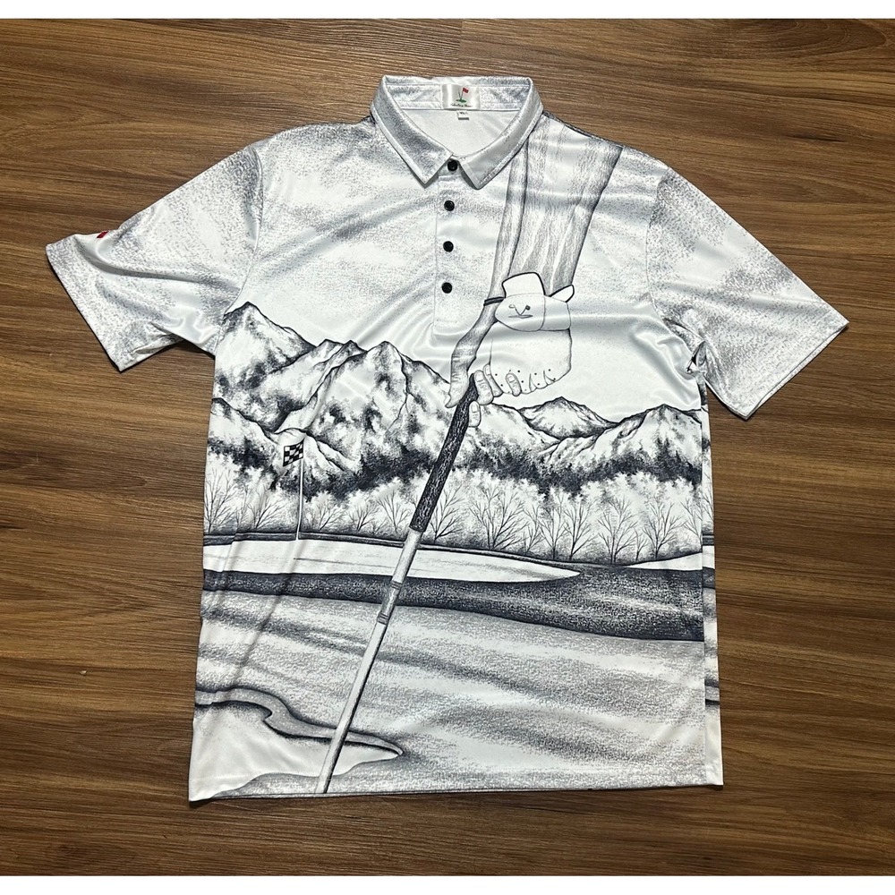 Valentino Dixon Sand Wedge AOP Artistic Mens Golf Polo Shirt Sz XL White Grey
